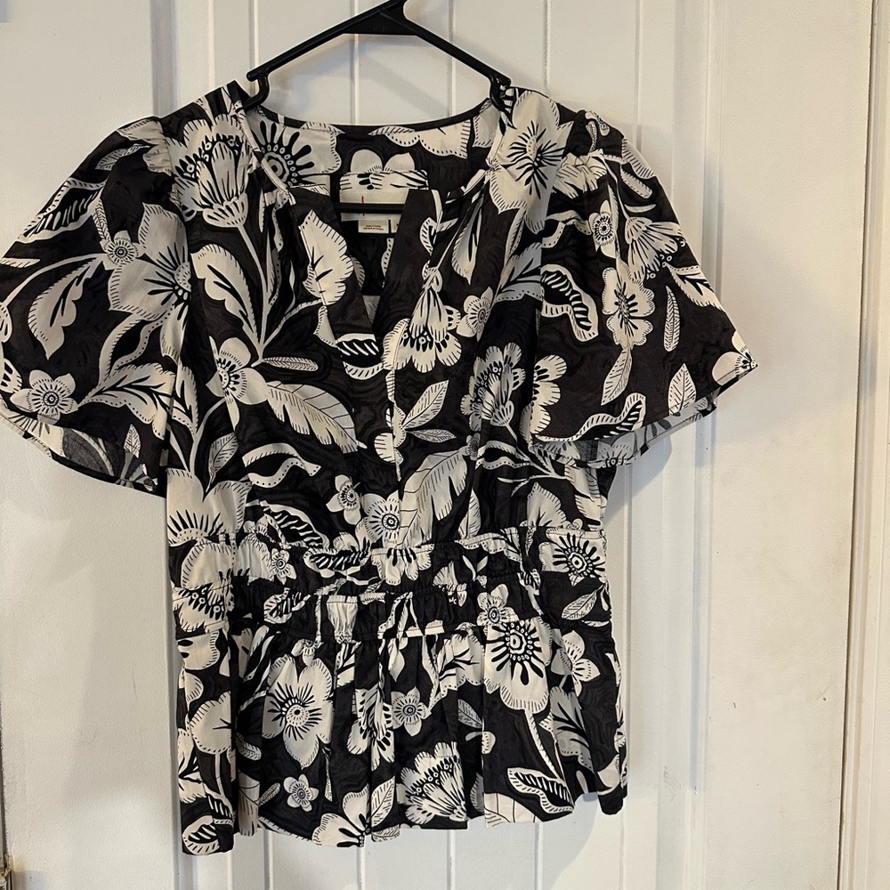 Anthropologie Black and White Floral Blouse